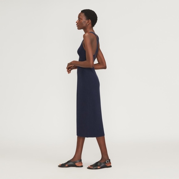 EVERLANE The Ribbed Cotton Cross-Back Dress In Navy - Picture 4 of 9